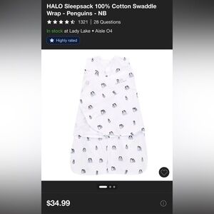 Halo White Baby Swaddle with Penguin Pattern